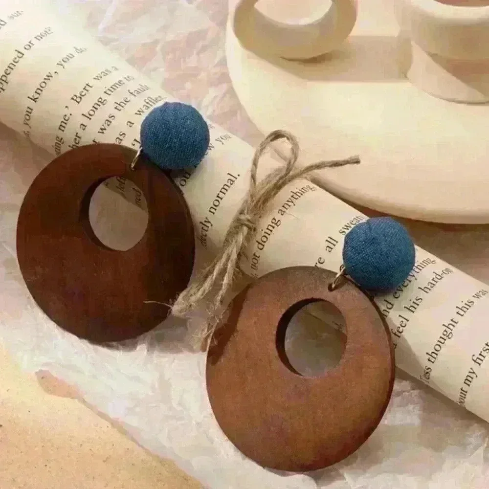 Hollow Wooden Round Shape Dangle Earrings